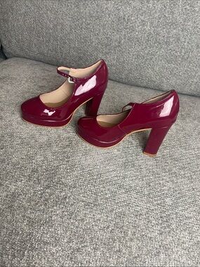 Patent Mary Jane Burju platform  Heels in Burgundy